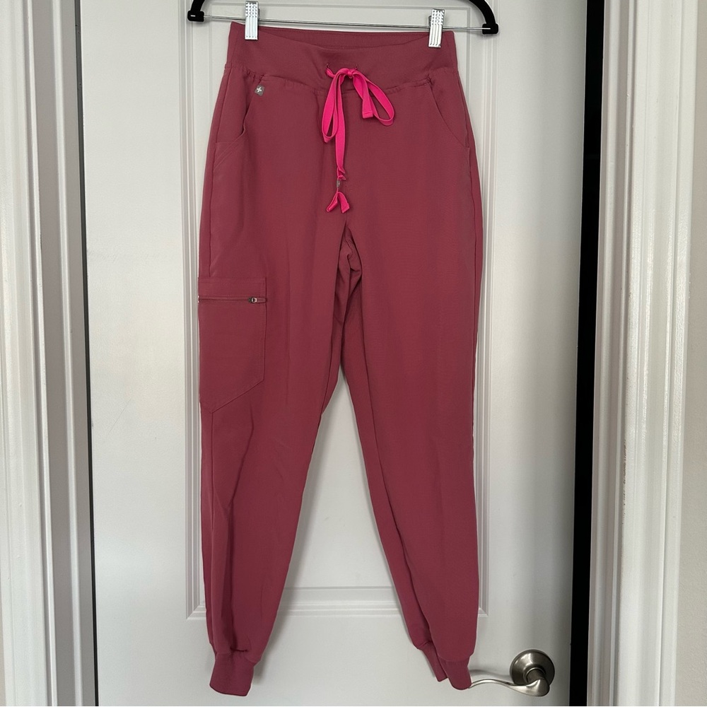 Figs Peace Out Breast Cancer Quartz High Waisted Zamora Jogger Scrub Pants